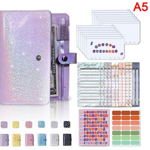 A6 Pärm Mjukt Läder Pärm Budget Planner Kontantkuvert Purple