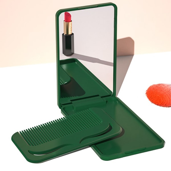Lille spejlkamsæt ensfarvede mode bærbare folde-makeup Green