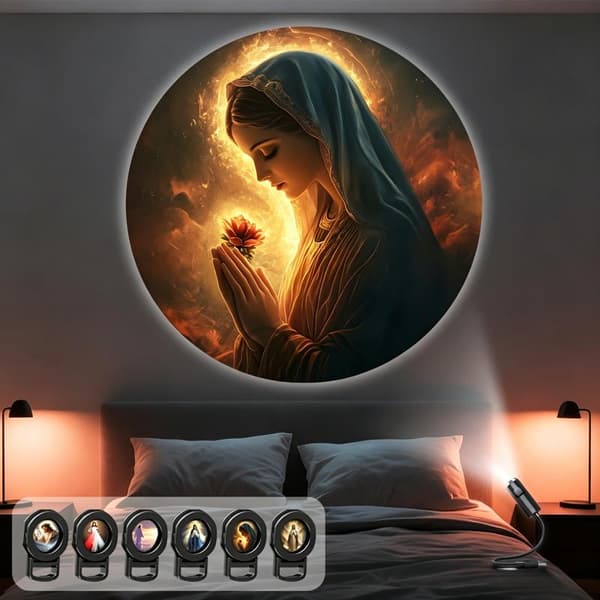 USB religiøs projektorlampe 6 mønstre kirke julekrybbe Maria H 1set