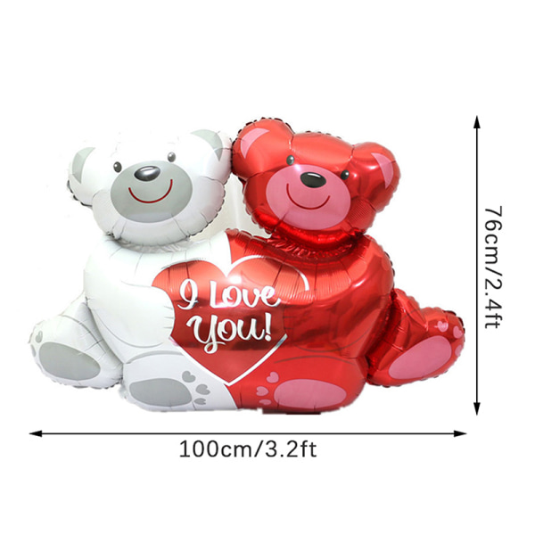 1 stk 100cm Two Bear Kram I Love You Folieballoner Love Heart Heli 1