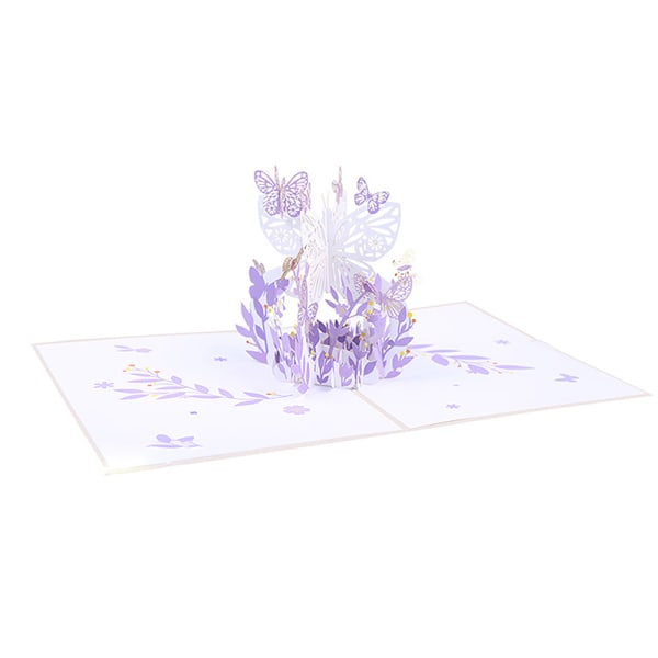 Lilla sommerfugl bursdag pop-up kort Butterfly blomsterkurv 3 Purple
