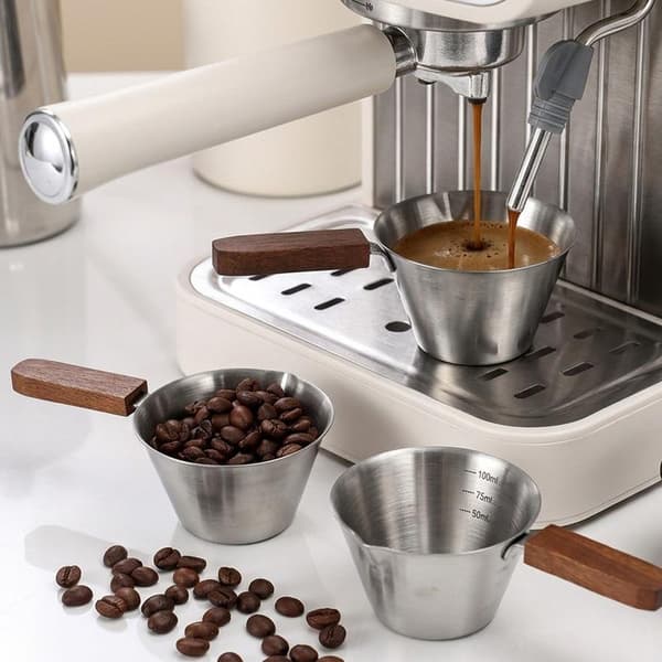 Målebæger i rustfrit stål med træhåndtag 100 ml kaffe M A