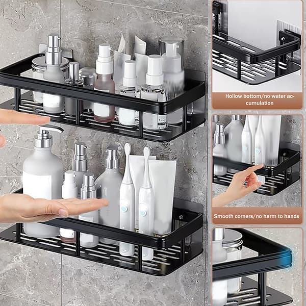 Vägghängande hörn rektangulär konsol väggmonterad duschhylla Black