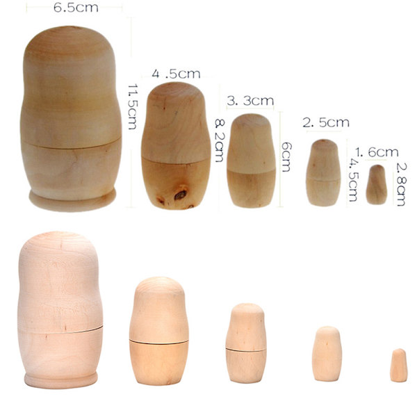 5 st/ set omålade häckande dockor Trä DIY Blank Embryon