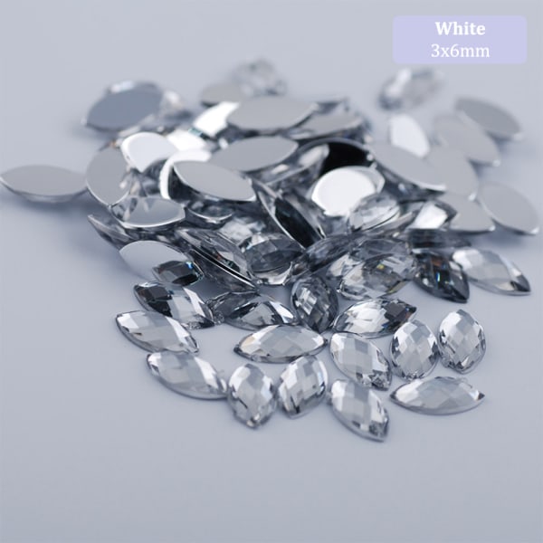 200 kpl akryylisilmän muotoista kristallihelmiä liimaa timanttikivelle White 3x6mm