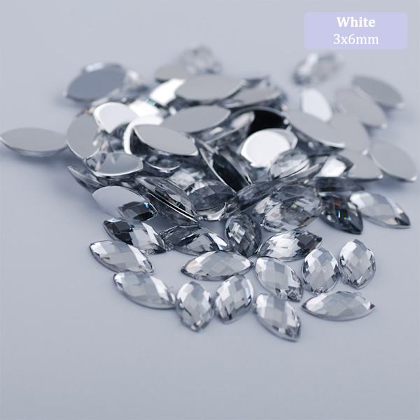 200 stk Akryl øjenform krystal ædelsten lim på diamantsten Fla White 3x6mm