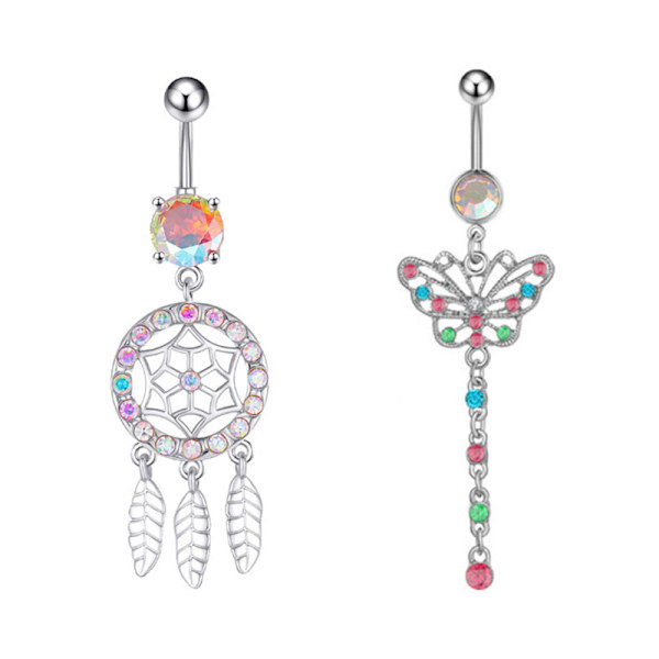 Färg Zircon Crystal Belly Button Ring Creative Butterfly Penda A3