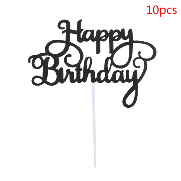 10 ST Glitterpapper Grattis på födelsedagen Cake Topper Cupcake Dessert Black
