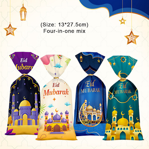 50 stk Eid Mubarak gaveposer Plastic Candy Cookie Bag Ramadan