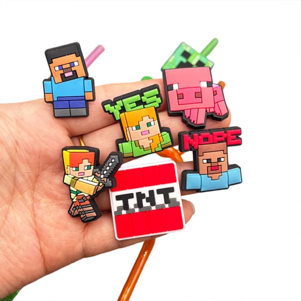 3 st Pixel Miner Game återanvändbara sugrör Speltema Pixelstil D A8