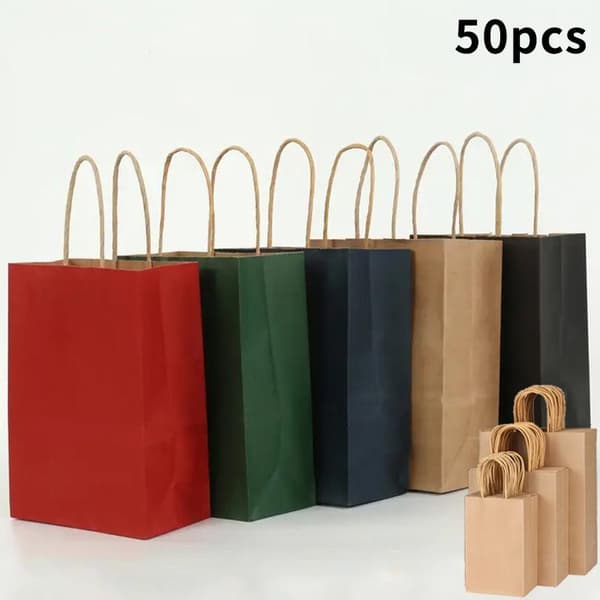 50 st Kraftpapperspåse Enkel Rephandtag Handväska Presentpåse Papper C2