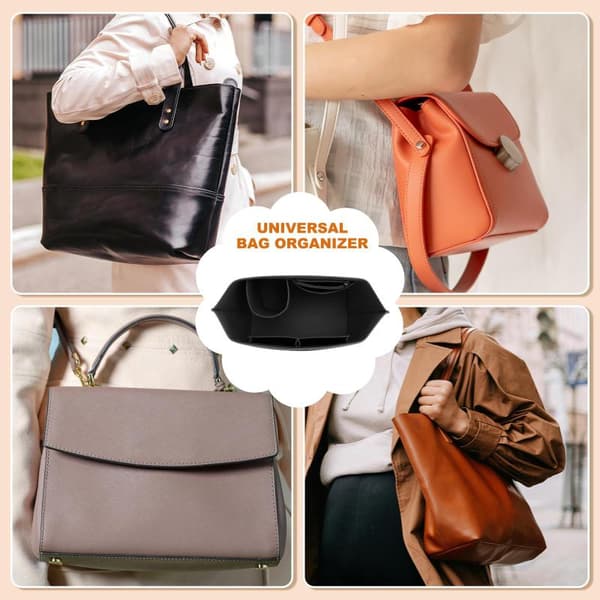 Filt Tote Bag Organizer Innlegg Med Flere Rom Glidelås Beige M