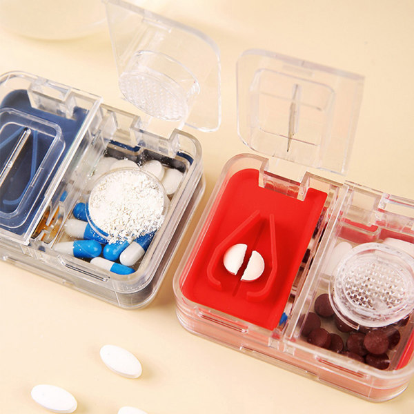 3 in 1 Crushing Pill Box ting hine Slicer Pill ter Divider Stora Blue