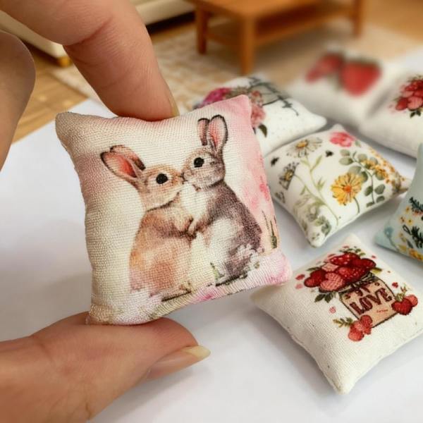 2 stk. mini påskepute til dukkehus soverom sofa scene stue A4