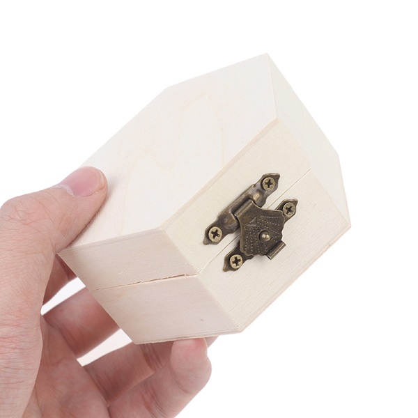 Hexagonal formad träförvaringslåda Smycken Bröllopspresentförpackning Je