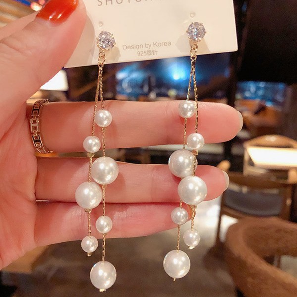 n Smycken Elegant Simulated Pearls Long Dingle Örhängen For Wom