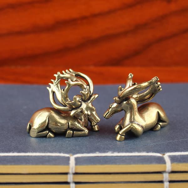 Älgfigurer i massiv mässing Retro Djur Älg Liten Staty Skrivbord