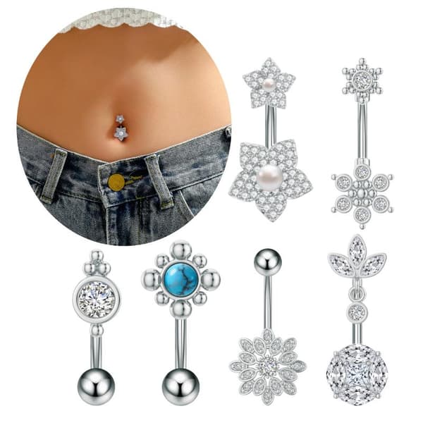 Mode Navlering Ornament Zircon Blomst Navlepiercing Krop A8