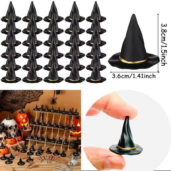 12/24 stk. minihexehat og minibørster til Halloween-fest 12PCS