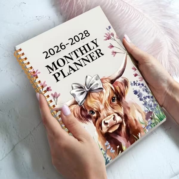 2026-2028 Highland Ko Månedlig Kalender | 3 Års Kalender Multicolor