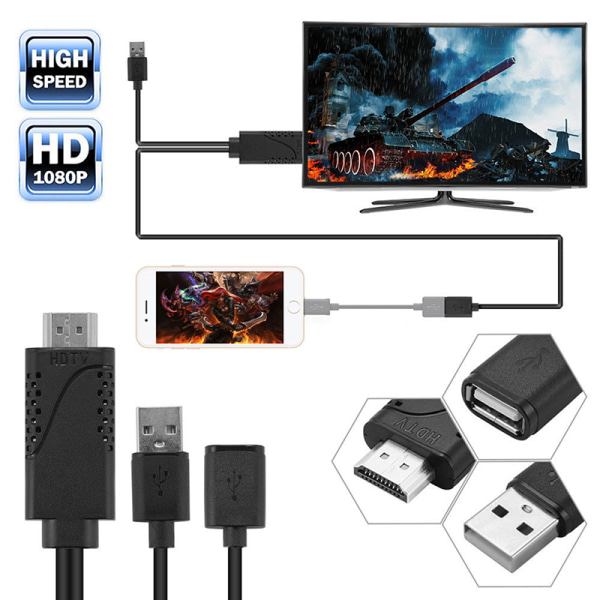 2 i 1 USB hun til HDMI han HDTV adapterkabel til IOS 8.0 og