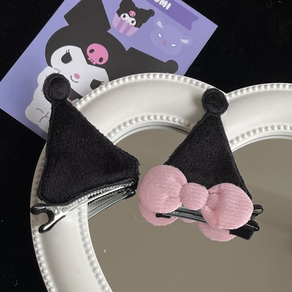 2 stk Kawaii tegneserie Kuromi ørehårclips e Bow Side Hårnål Ha