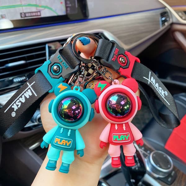 Cartoon Lightning Bear Keychain och Astronaut Bear Doll Keyring B Gray