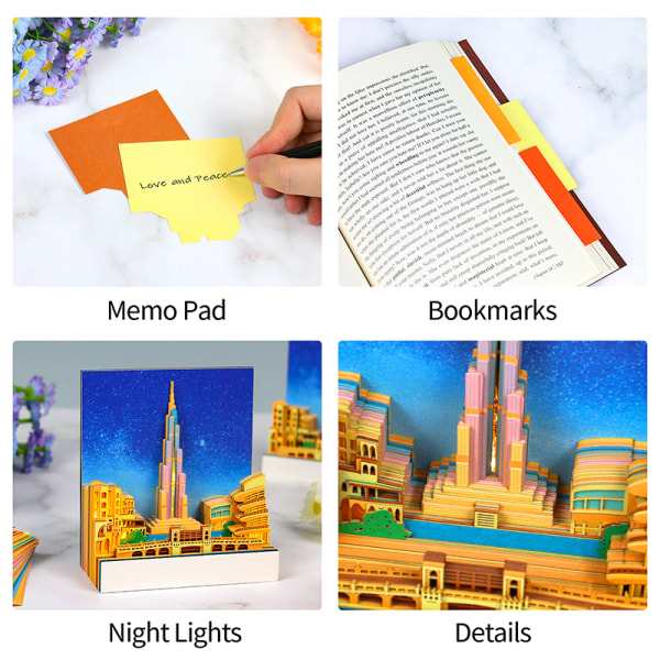 3D Art Memo Pad 3D Memo Pad Dubai Tower 3D Notesblok Med LED Lig A