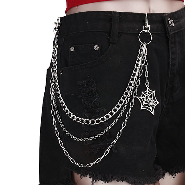 Muoti punk metallihousut -ketju Hip Hop Spider Web -riippuvaiset farkut Black