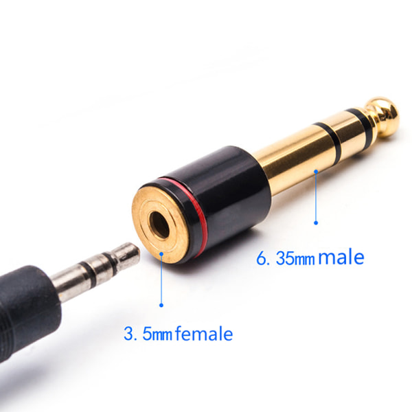 6,35 mm 1/4 hann til 3,5 mm 1/8 kvinnelig stereohodetelefonadapter o