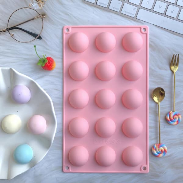 15 halvsirkelformede silikonformer for DIY-baking av pudding M Pink