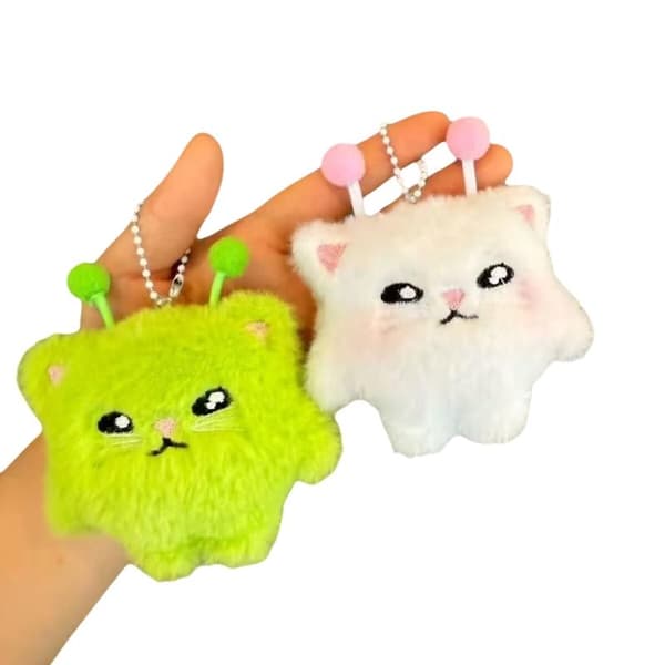 2 st e Alien Cat Plysch Nyckelring Kawaii Fluffig Kattdocka Ryggsäck