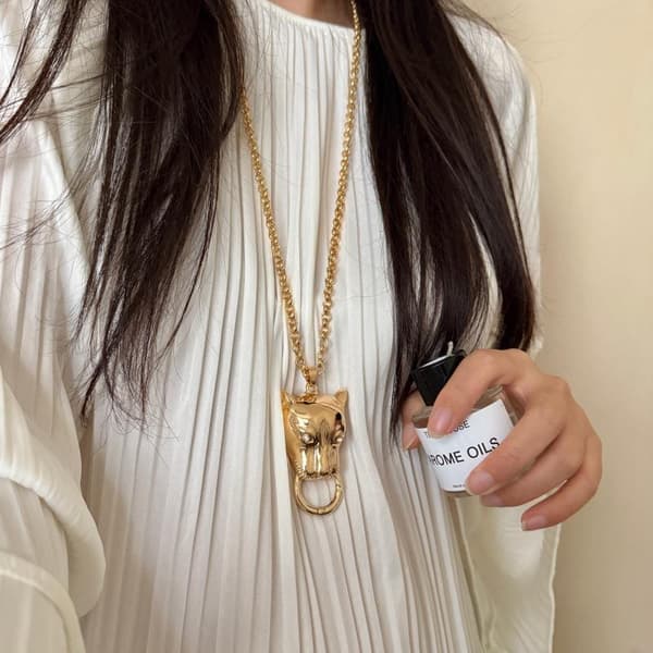 Överdriven Retro Emalj Leopard Hänge Halsband Lång Pärlad C A4