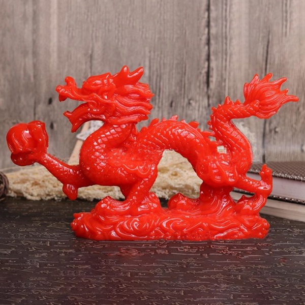 Good Lucky Dragon Zodiac Staty Gold Dragon Statue Djur Scu Red