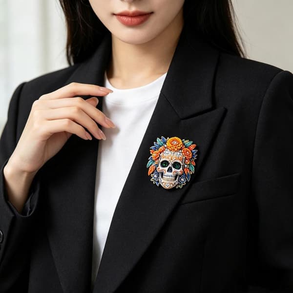 Blommor Sugar Skull Broscher för kvinnor Unisex 2-färgs strass A2