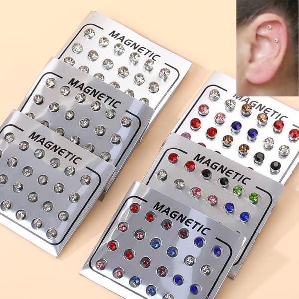 Magnetiske Ørestikker 4/5/6MM Runde Krystal Uden Piercing 5MM Silver