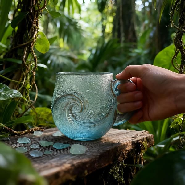 Havsglas Vågmugg 35 cl Handblåst Ocean Wave Glasmugg Kopp Uni