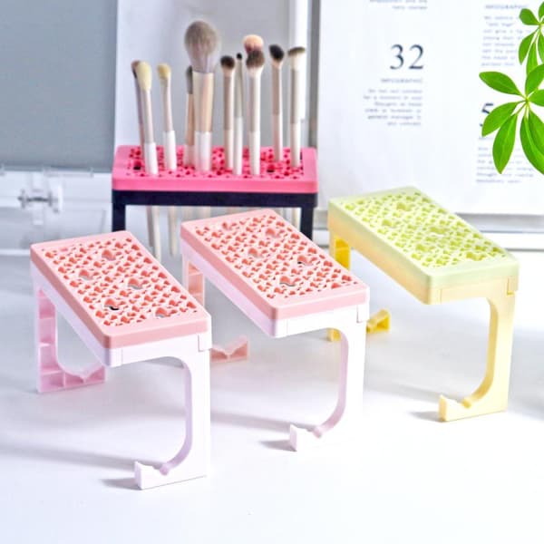 Silikone Makeupbørsteholder Organizer Bordplade Lufttørring Pink