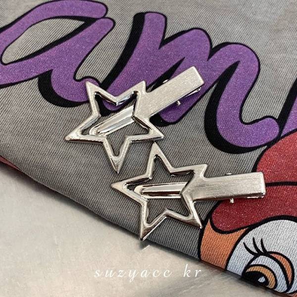 2 stk hul metal stjerne pentagram hår klip til kvinder punk sød Silver