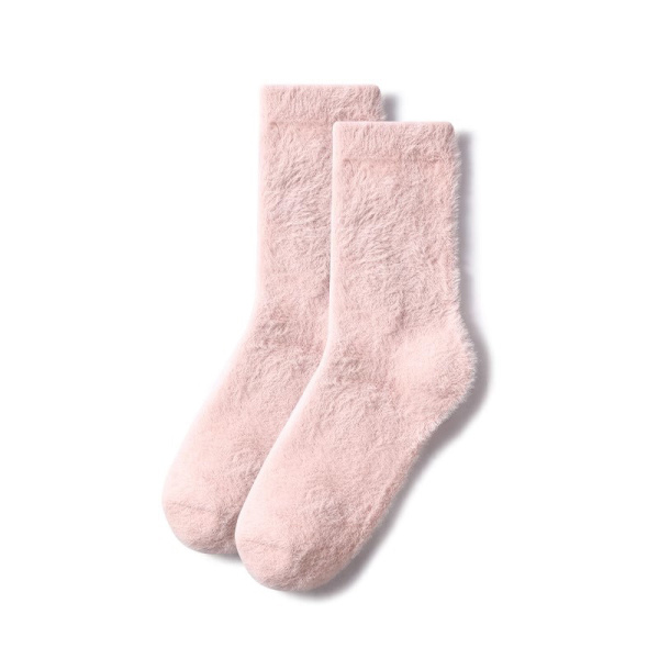 Super Myke Sokker Mink Fleece For Dame Ensfarge Vinter Varm pink