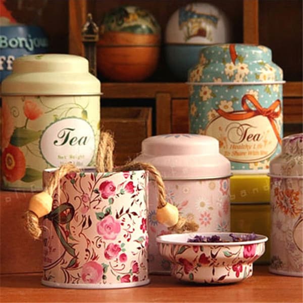 Blomsterdesign Metall Sukker Kaffe Te Boks Beholder Godteri Se