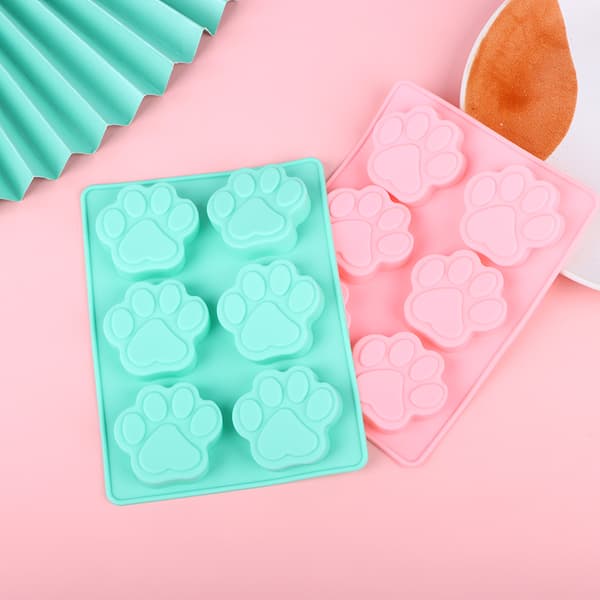 1 stk. 6 hulrum søde hund kat pote fondant kage silikoneform DIY Blue