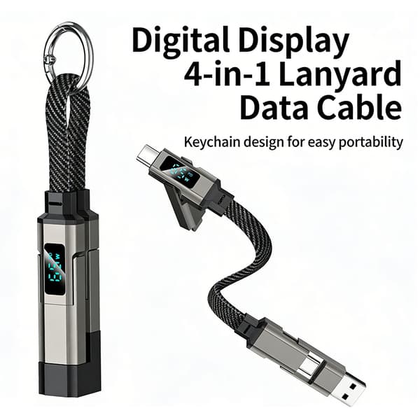 Digitalt Display Superhurt Opladning 4-i-1 Nøglering Datakabel Green