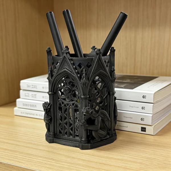 3D-printet gotisk arkitektur penneholder multifunktionel makeup Black
