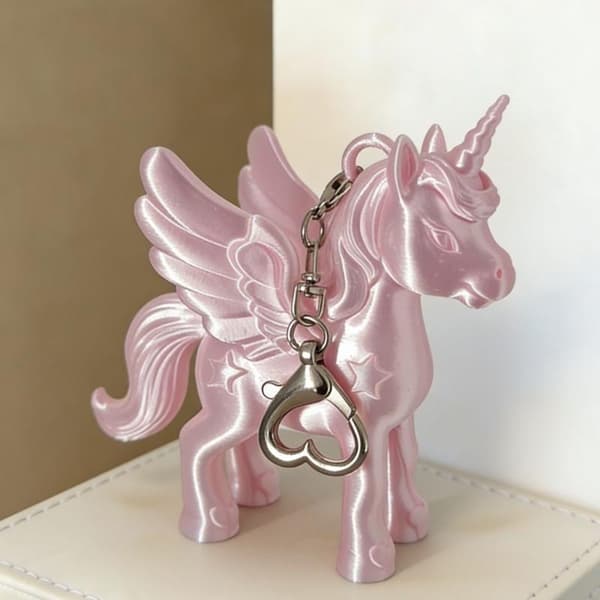 Mode Pink Pegasus Nøglering 3D Printet Taske Charm Hjerte Lås A2