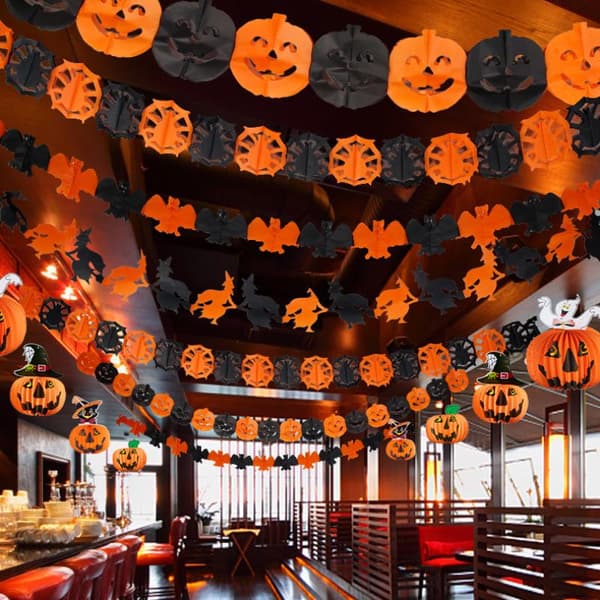 3 meter Halloween hengende girlander flaggermus gresskar spøkelser edderkopp papir spider