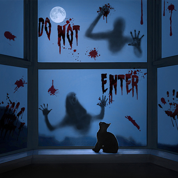 Halloween Sticker Horror Blood Håndtryk Stickers Glas Kvinde BQ121