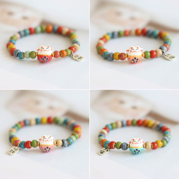 Fashion e Lucky Cat armbånd til piger Justerbar farverig perle A4