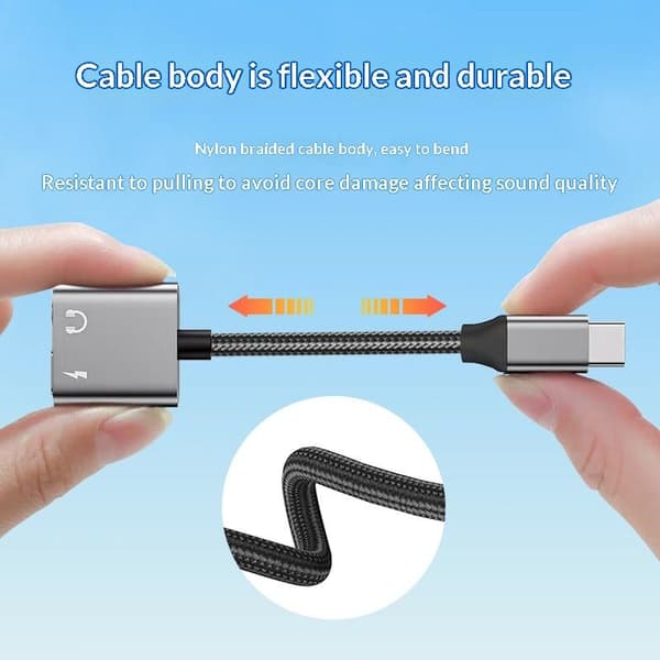 1 stk 2-i-1 Type-C til 3,5 mm AUX-lydadapter USB C hodetelefonlading A4