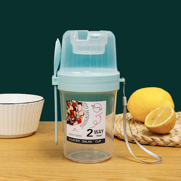 Frokost Frukt Havregryn Yoghurt Salat Kopp Med Lokk Og Skje To-lags Blue
